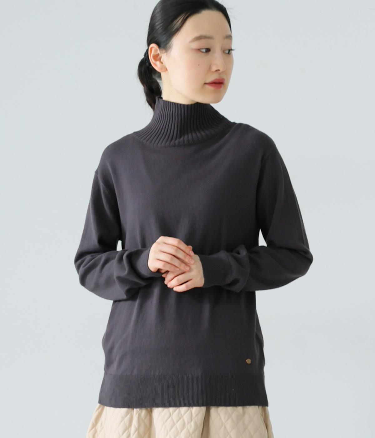 コットンワイドリブタートルニットプルオーバー(チャコール-M)