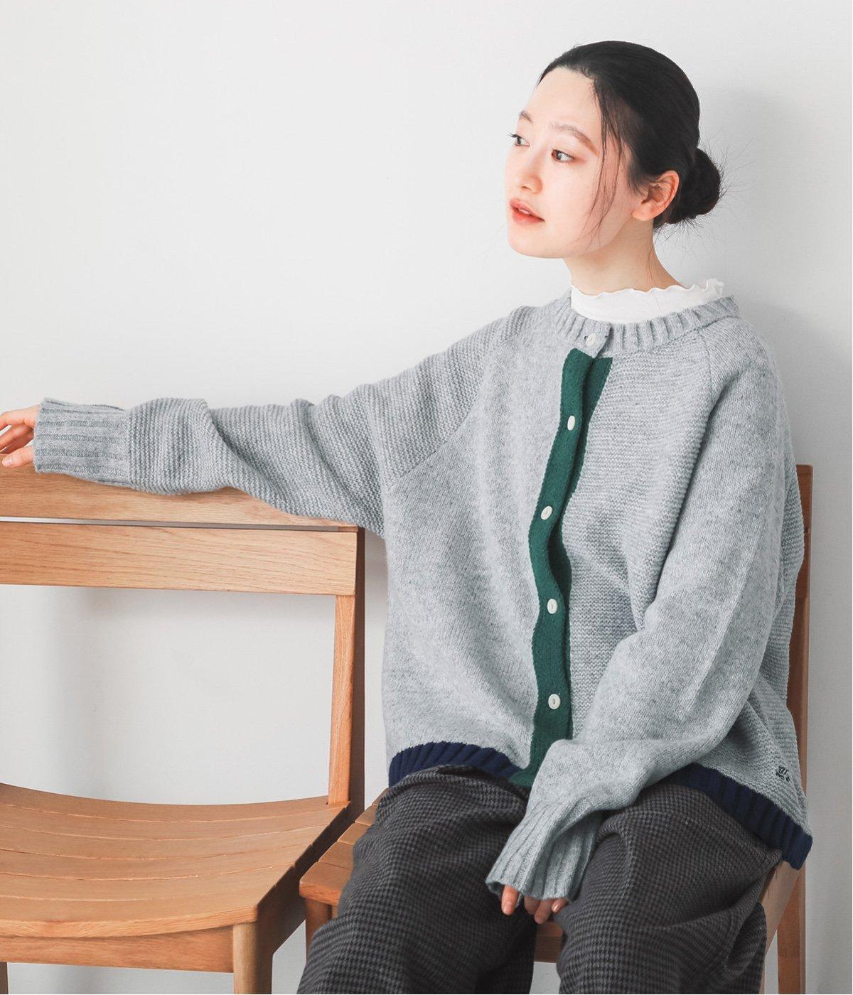 パッチワーク風配色ポイントカーディガン(グレー-M)