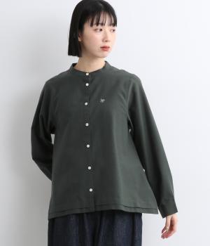 フランネル裾タックバンドカラーブラウス(チャコール-L)