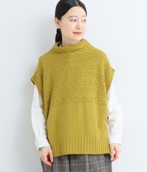 ボトルネックケーブルニットベスト(イエロー-L)