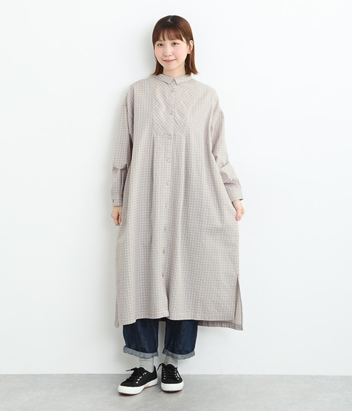 ヨーク切替えシャツワンピース(グレー-M)