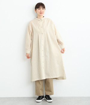 ヨーク切替えシャツワンピース(ベージュ-L)