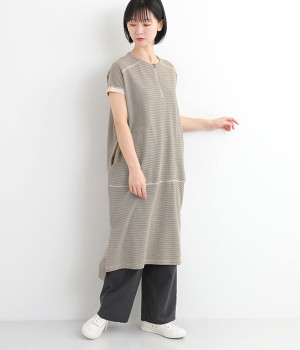 ハーフジップボーダーワンピース