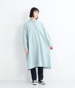 切替ワイドシャツワンピース(ブルー-L)