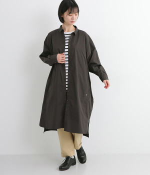 切替ワイドシャツワンピース(ダークブラウン-M)