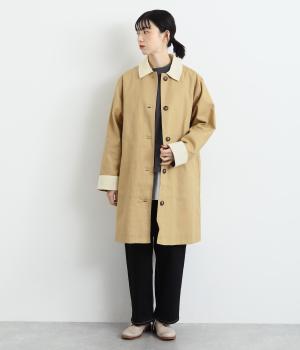 コットンキャンバス+コーデュロイ異素材づかいステンカラージャケット(ベージュ-L)