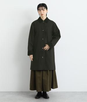 コットンキャンバス+コーデュロイ異素材づかいステンカラージャケット(ブラック-L)