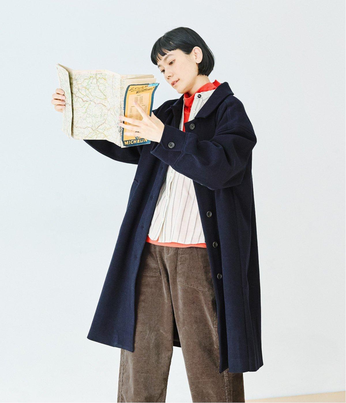 ステンカラーロングコート(ネイビー-M)