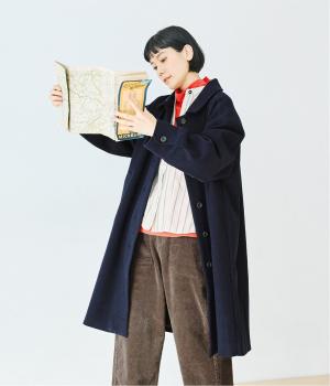 ステンカラーロングコート(ネイビー-M)