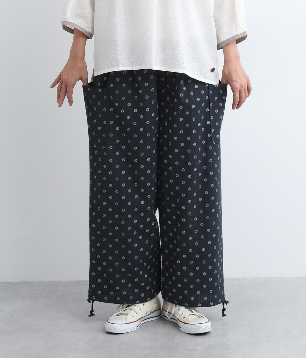 フラワードットプリントリラクシーパンツ(ネイビー-M)