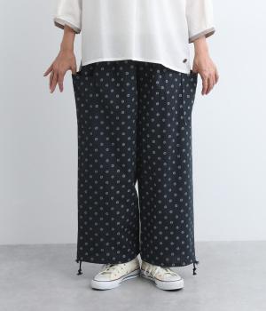 フラワードットプリントリラクシーパンツ(ネイビー-M)