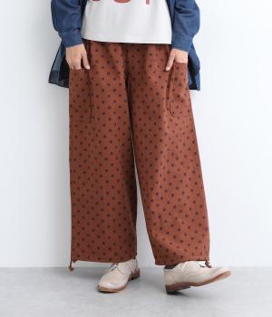 フラワードットプリントリラクシーパンツ(ブラウン-L)