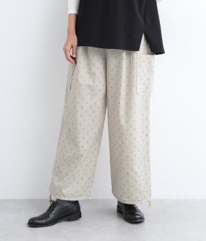 フラワードットプリントリラクシーパンツ(ベージュ-L)