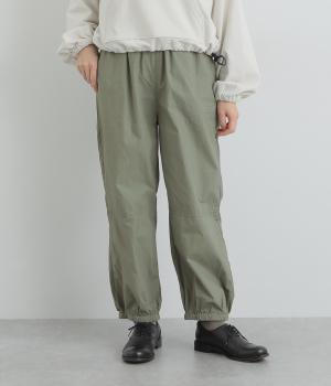 高密度平織ウエストリブ裾バンディングパンツ(オリーブ-M)