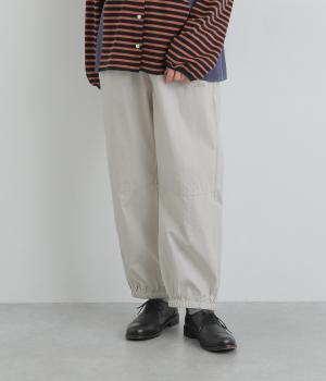 高密度平織ウエストリブ裾バンディングパンツ(ライトグレー-L)