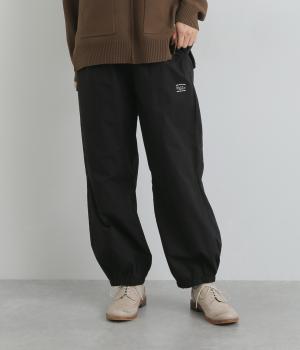 高密度平織ウエストリブ裾バンディングパンツ(ブラック-L)