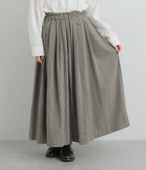 ラップ風タックスカート(ベージュ×ブラウン-L)