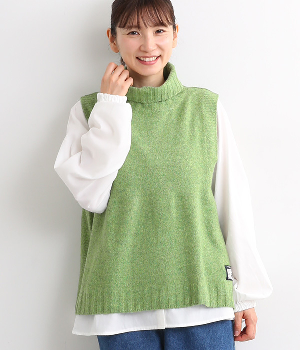 タートルフレアニットベスト(グリーン-M)