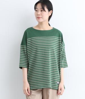 バスク風ボーダープルオーバー(グリーン×ベージュ-L)