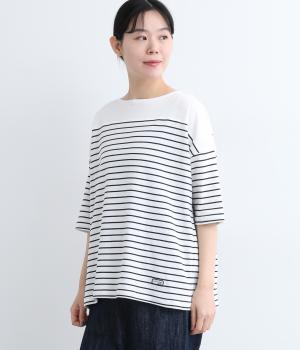 バスク風ボーダープルオーバー(オフホワイト×ネイビー-L)