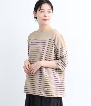 バスク風ボーダープルオーバー(ベージュ×パープル-L)