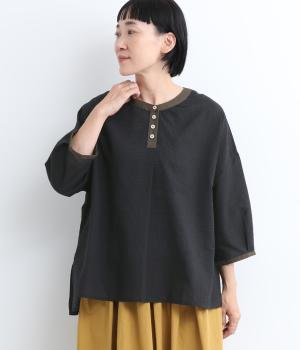 クレリック風プルオーバーブラウス(ブラック-L)