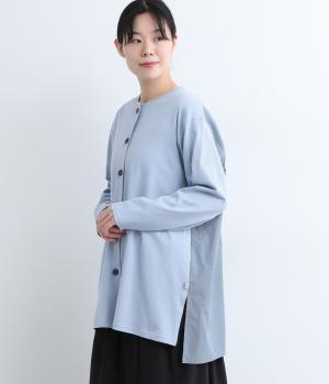 異素材づかいロングカーディガン(ライトブルー-L)