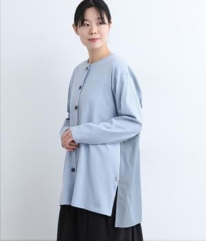 異素材づかいロングカーディガン(ライトブルー-M)