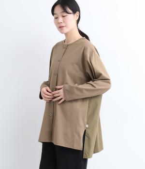 異素材づかいロングカーディガン(ベージュ-L)