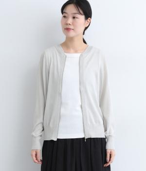 ジップアップニットカーディガン(ライトグレー-M)