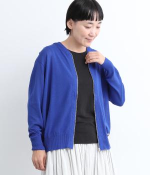 ジップアップニットカーディガン(ブルー-L)