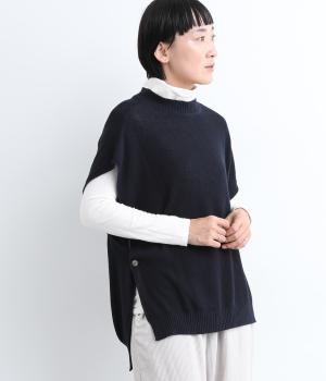 サイド釦留めニットベスト(ネイビー-M)