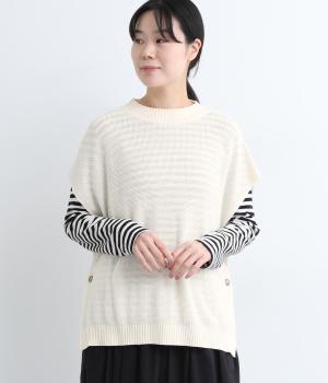 サイド釦留めニットベスト(キナリ-L)