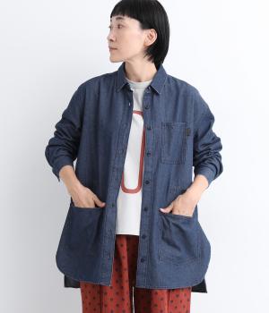 ドローストリングウエストワークシャツ(インディゴネイビー-L)