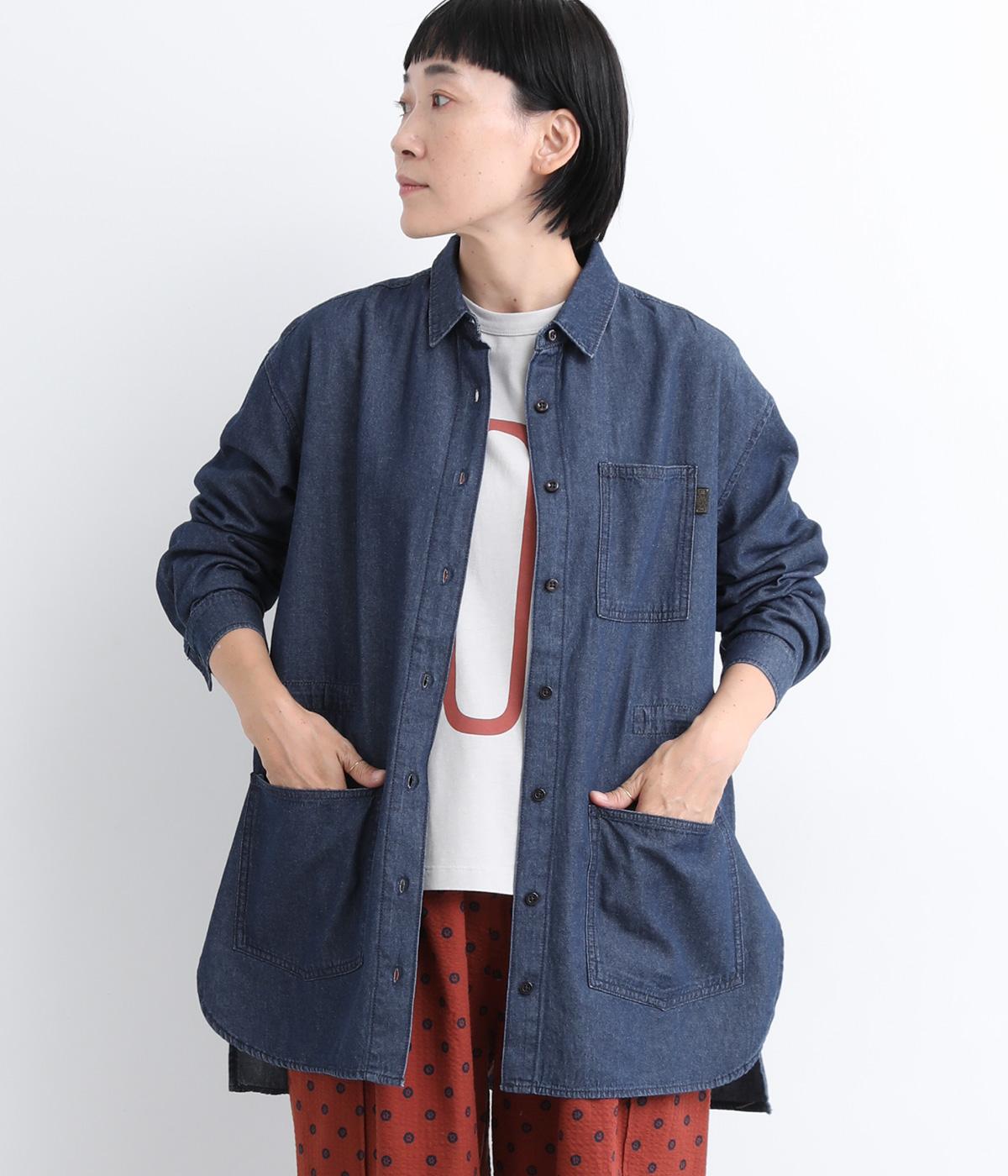 ドローストリングウエストワークシャツ(インディゴネイビー-M)