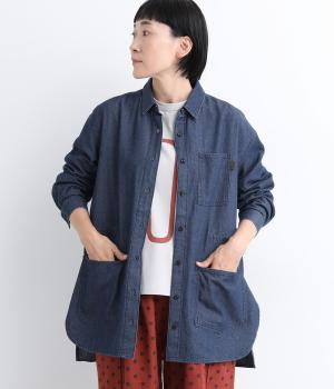 ドローストリングウエストワークシャツ(インディゴネイビー-M)
