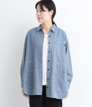 ドローストリングウエストワークシャツ(インディゴブルー-L)