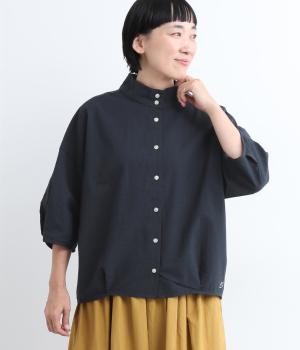 モックネックタック入りシャツ(ネイビー-M)