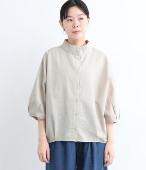 モックネックタック入りシャツ(ベージュ-L)