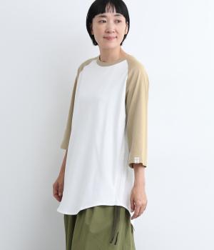 ラグランチュニックプルオーバー(ベージュ×オフホワイト-L)