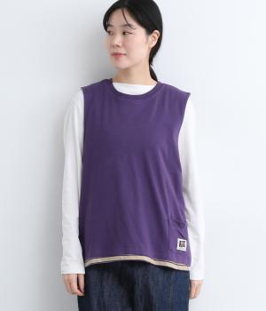 無地×ボーダーリバーシブルベスト(ベージュ×パープル-L)