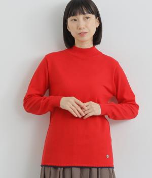 リブハイネックニットプルオーバー(レッド-L)
