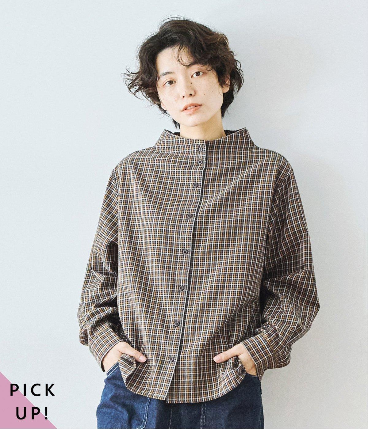 ガンジーネックシャツ(ネイビー-M)