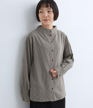 ガンジーネックシャツ(ベージュ×ブラウン-L)