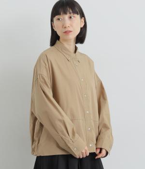 ボタンダウン裾バルーンシャツ(ベージュ-L)