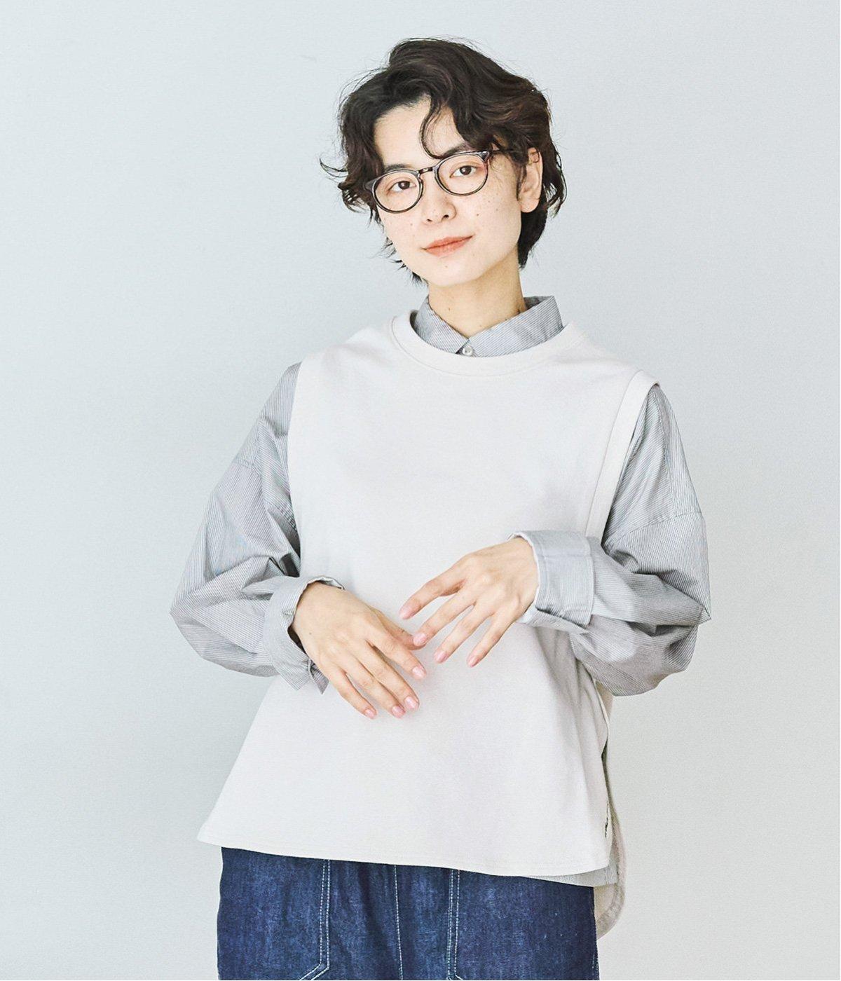 サイドボタンワークベスト(ライトベージュ-M)