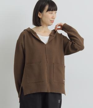 フーデッドニットプルオーバー(ブラウン-L)