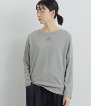 猫刺繍入りプルオーバー(グレー-L)