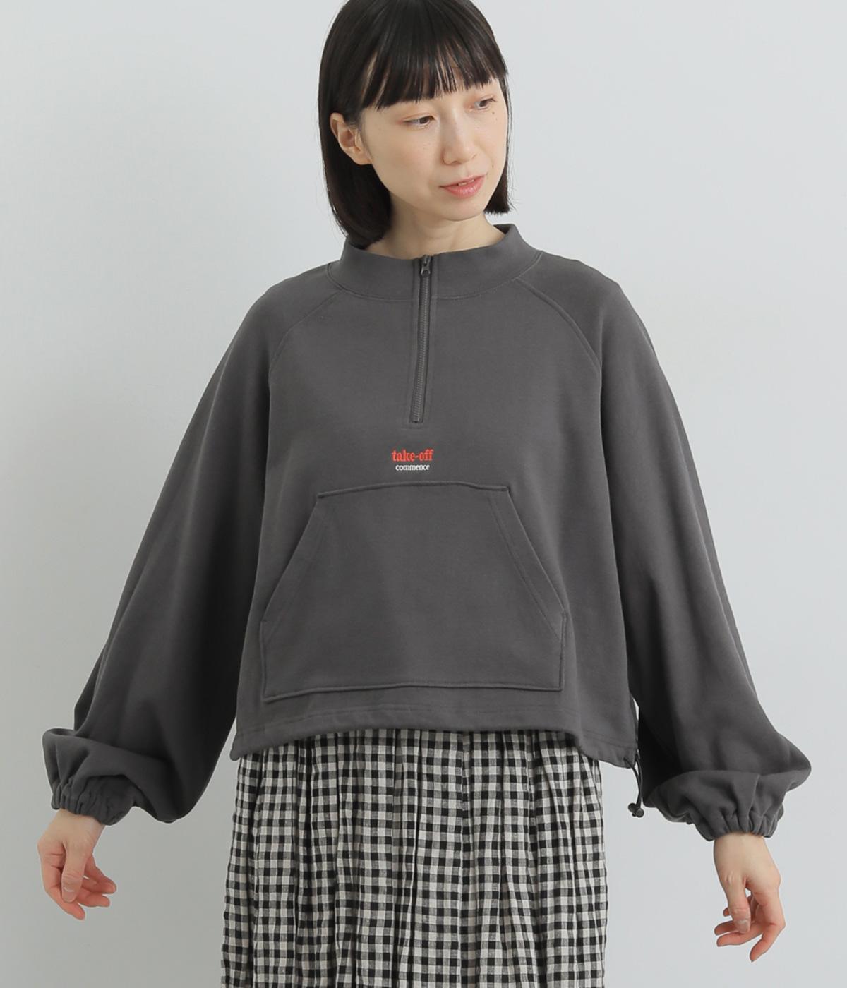 ミニ裏毛ハーフZIPドローストリングプルオーバー(チャコール-M)
