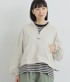 ミニ裏毛ハーフZIPドローストリングプルオーバー(ライトベージュ-L)